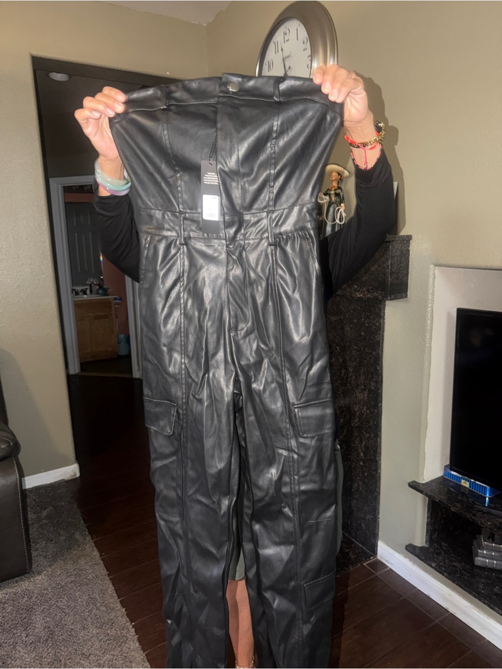 Faux Leather Strapless Jumpsuit - Black